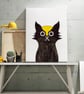 Cat Superhero Art Print, Cat Art, Superhero Cat, Kids Bedroom, Yellow and Black - Image 1