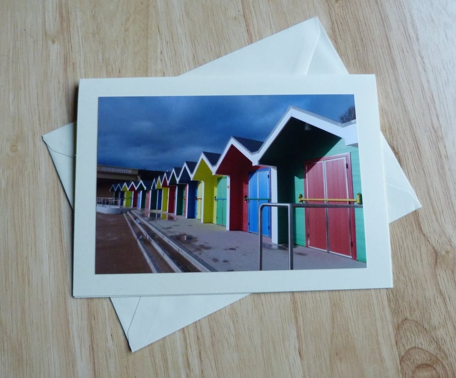 Colourful Beach Huts Barry Island Large Photographic Card 7"x 5" BLANK