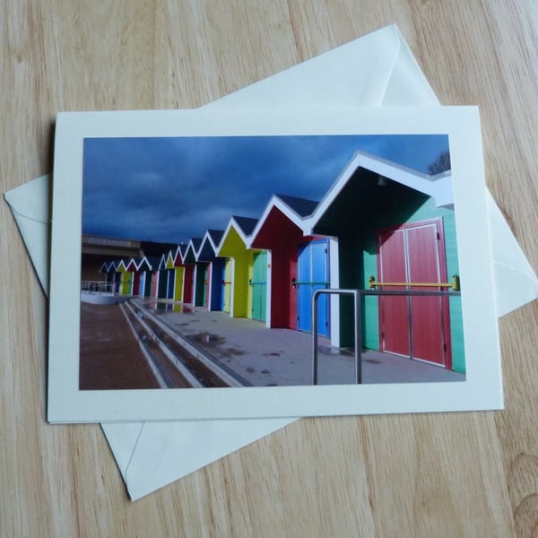 Colourful Beach Huts Barry Island Large Photographic Card 7"x 5" BLANK