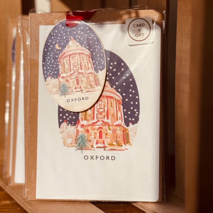 Oxford Christmas card and matching hanging wooden ornament GIFT SET (QM2579)