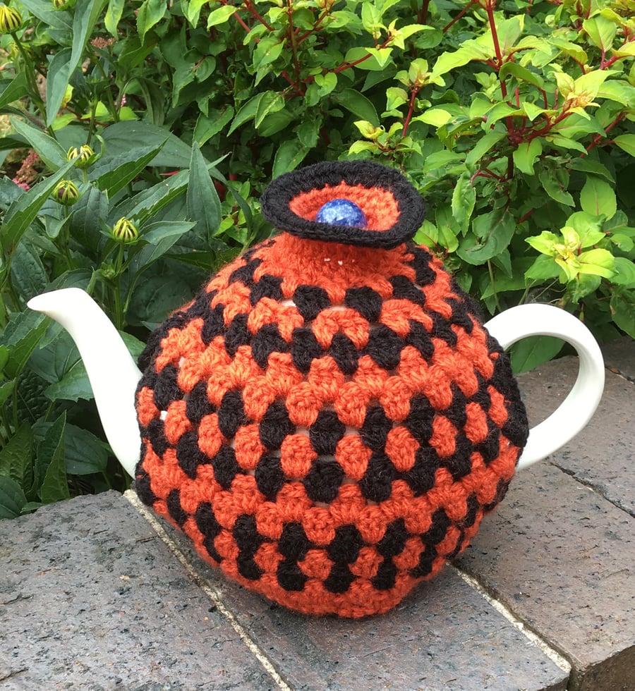 Halloween Pumpkin Tea Cozy, Orange and Black Contemporary Teapot Cosy