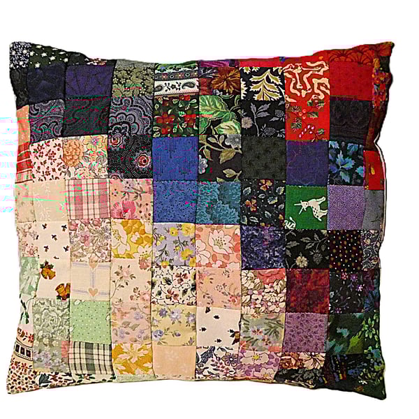 Multicoloured Small Patchwork Cotton Cushion with pad
