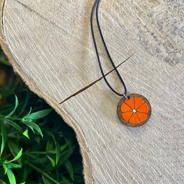 Wooden Orange Fruit Necklace - hand painted, fruit necklace, fruit jewellery