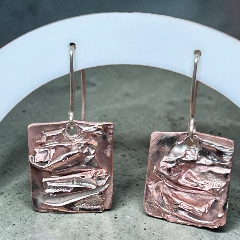 Earrings - Sterling Silver & Copper Brutalist - Stunning - Gift Boxed