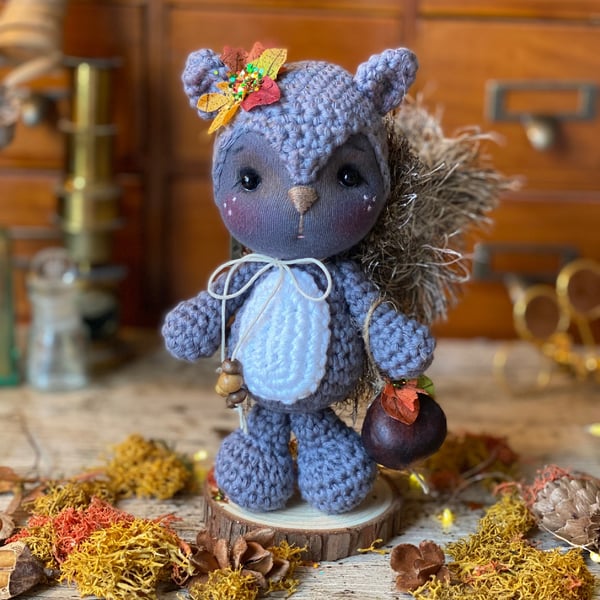 Girvin The Grey Squirrel - Collectable Heirloom Fae - Crochet Critter 