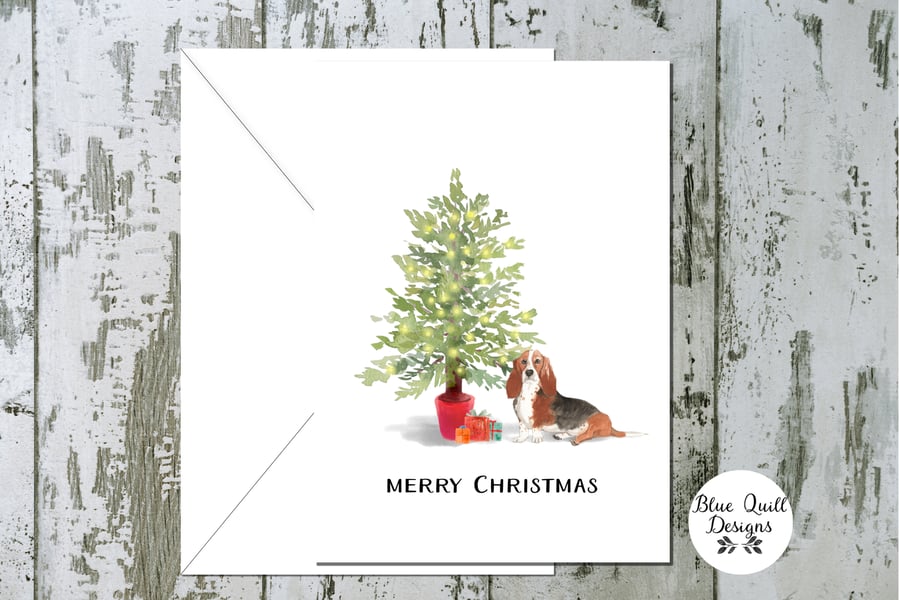 Basset Hound Folded Christmas Cards - pack of 10 - personalised