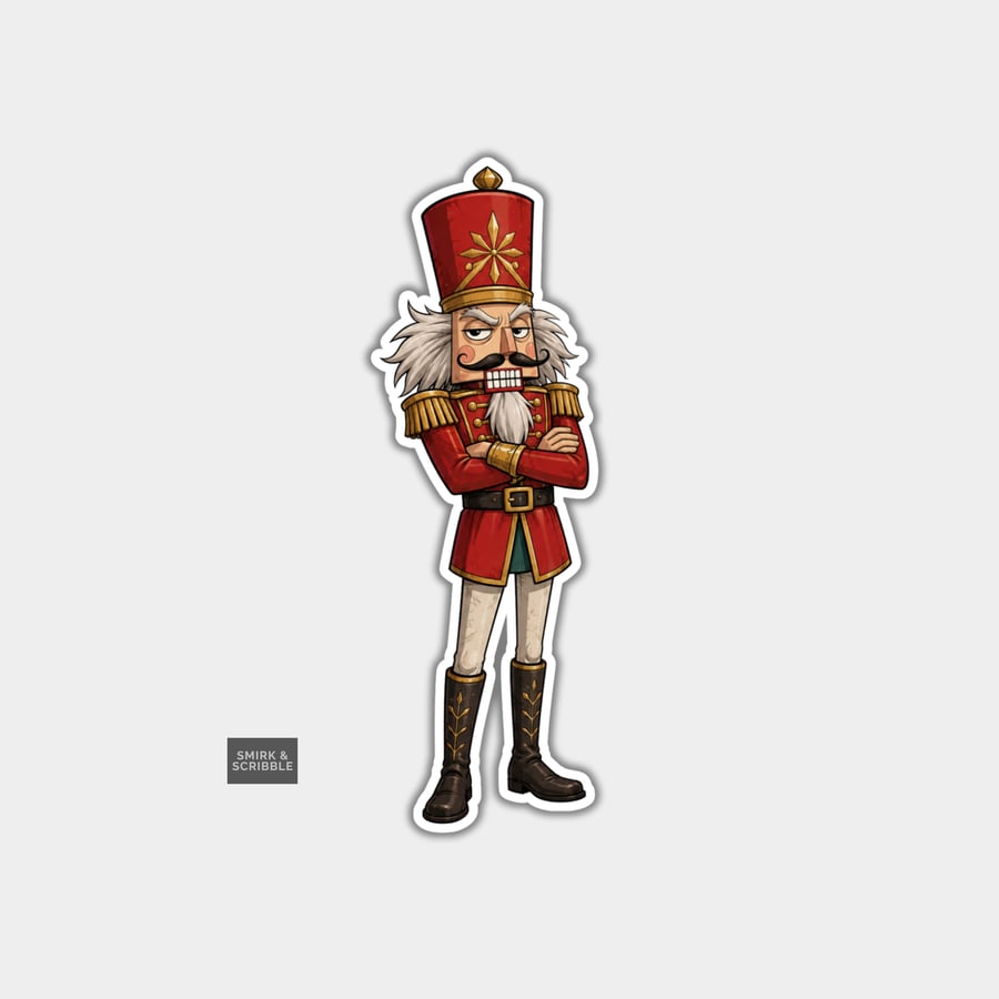 Image of Unique Funny Christmas Sticker Xmas Decal For Adults - Grumpy Nutcracker