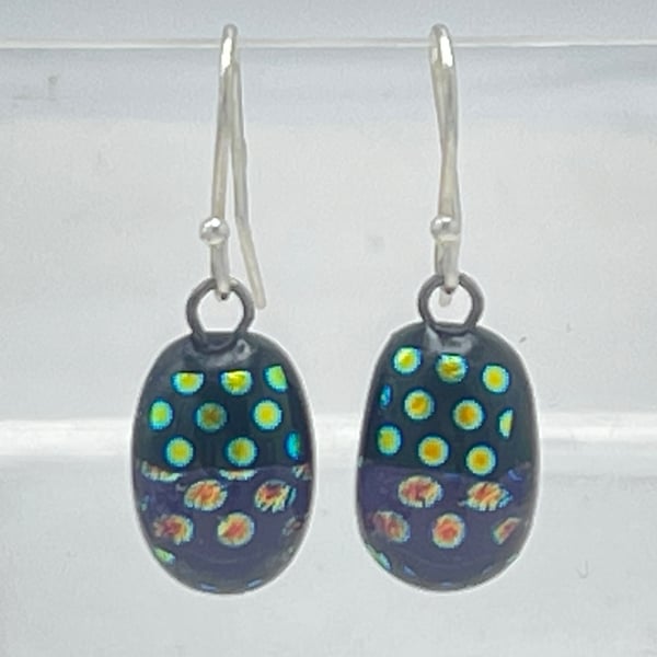 Violet Spots Fused Glass Drop Earrings