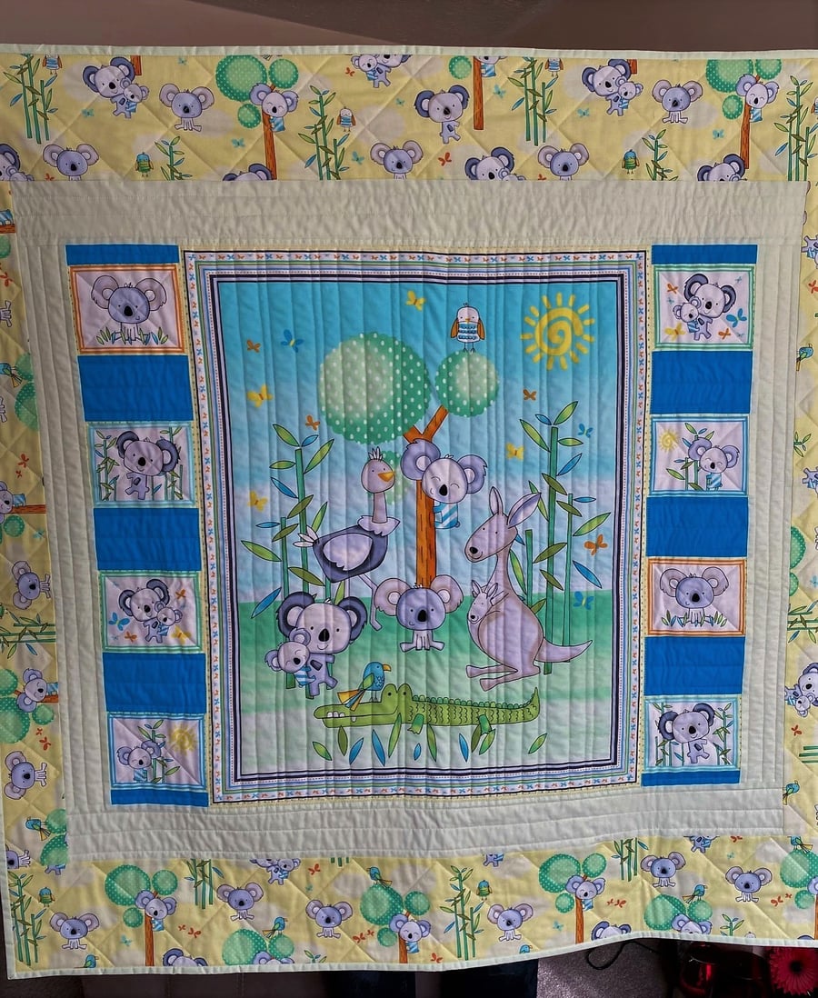 Handmade patchwork quilted playmat, wall hanging or baby quilt