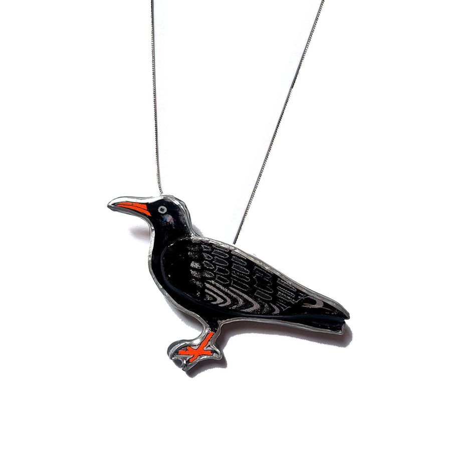 Black Cornish Chough British Corvid Crow Bird Necklace by EllyMental