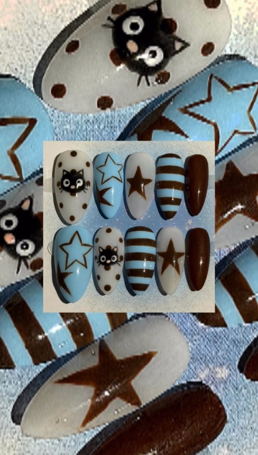 Chococat-Star-Stripe handmade reusable press on nails