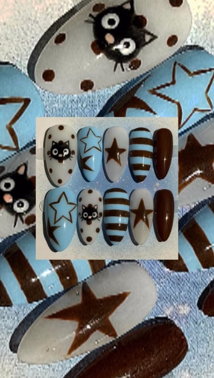 Chococat-Star-Stripe handmade reusable press on nails