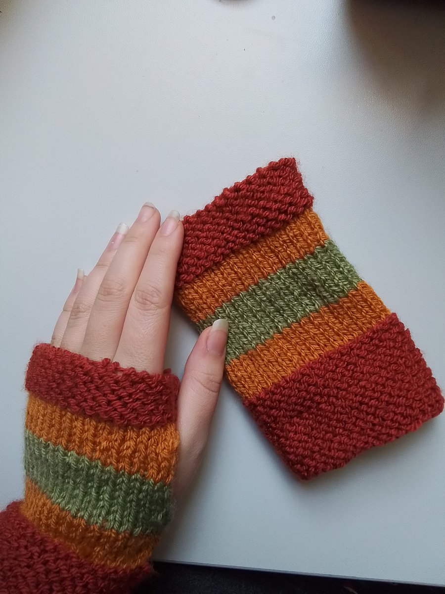 Autumn Striped Fingerless Gloves