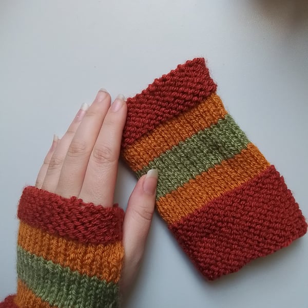 Autumn Striped Fingerless Gloves