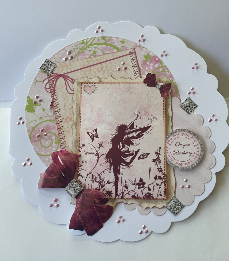 Pretty circular dancing fairy Happy birthday card