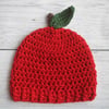 Crochet Apple Beanie Hat, Red Apple, Sizes 0-3 Months - Toddler