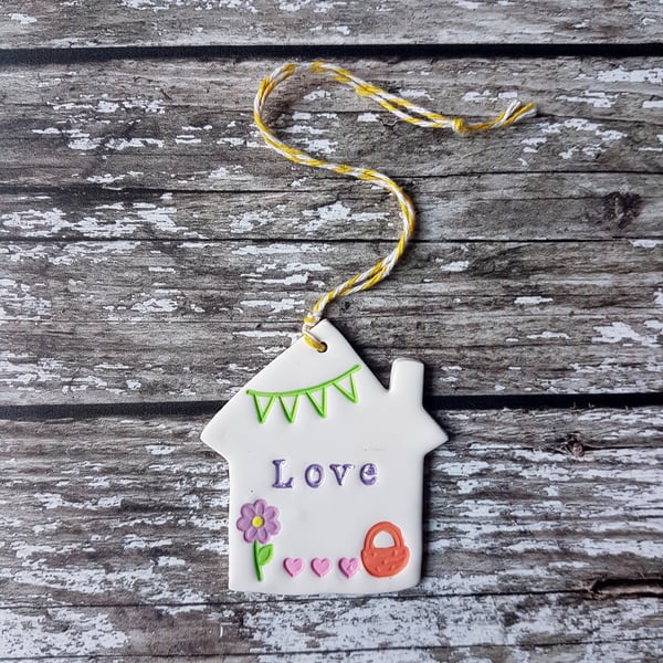 "Love" Garden themed house hanging decoration, Hand painted, Handmade