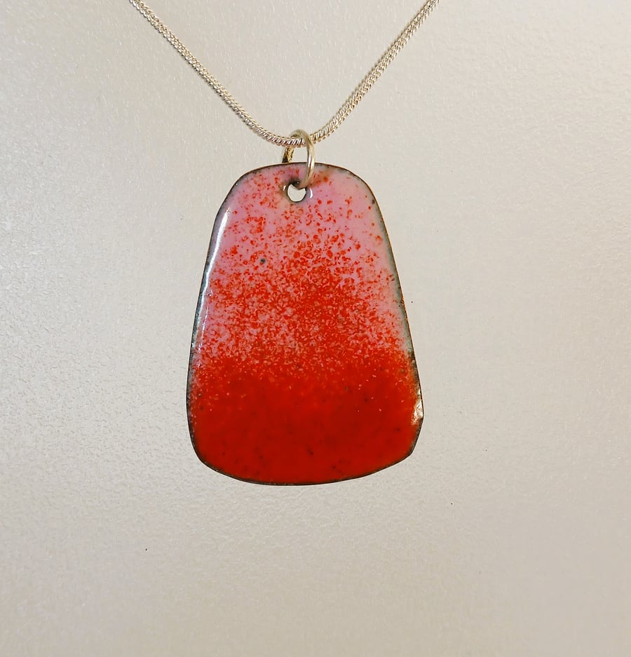  Pink and red tag pendant, enamelled on recycled copper 258