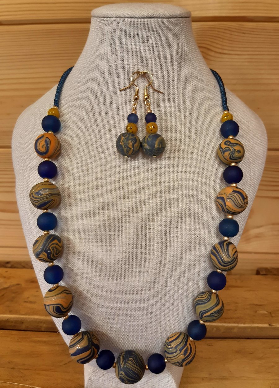 Handmade polymer clay necklace and earrings set