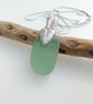 Mint Green Sea Glass Necklace Sterling Silver Leaf Bail