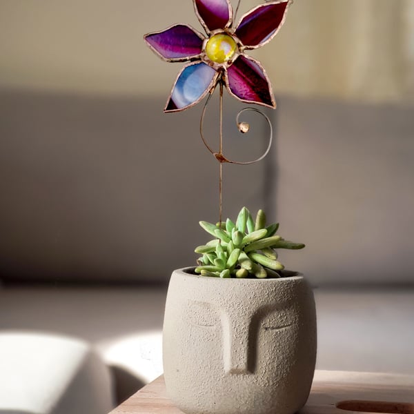 Stained Glass Plant Pot Flower Ornament Home D... - Folksy