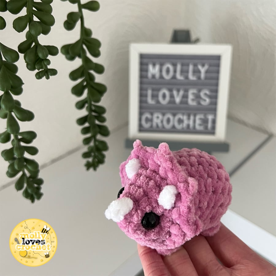 Mini Crochet Triceratops Plushie ROSE PINK