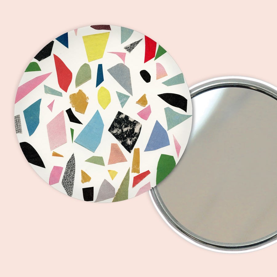 Abstract Pocket Mirror - White Terrazzo
