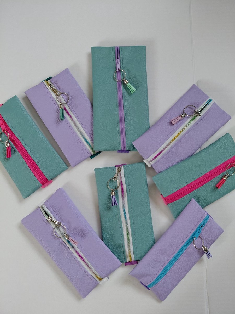 Hand made Faux Leather Zipper Pouch withElastic from The Garden Collection.