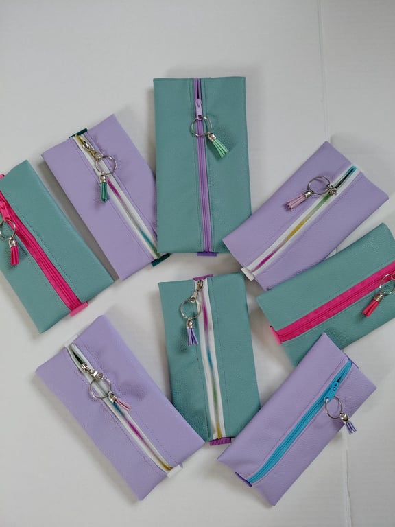 Hand made Faux Leather Zipper Pouch withElastic from The Garden Collection.