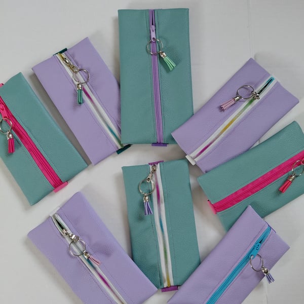 Hand made Faux Leather Zipper Pouch withElastic from The Garden Collection.