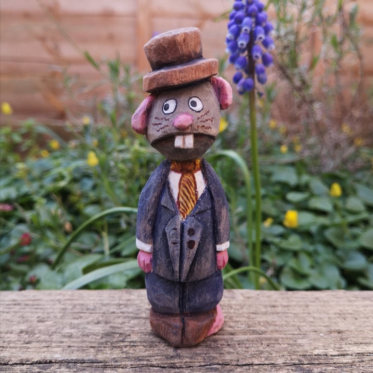 Hand carved, painted and finished wooden Fred the Rat - One of a kind gift!