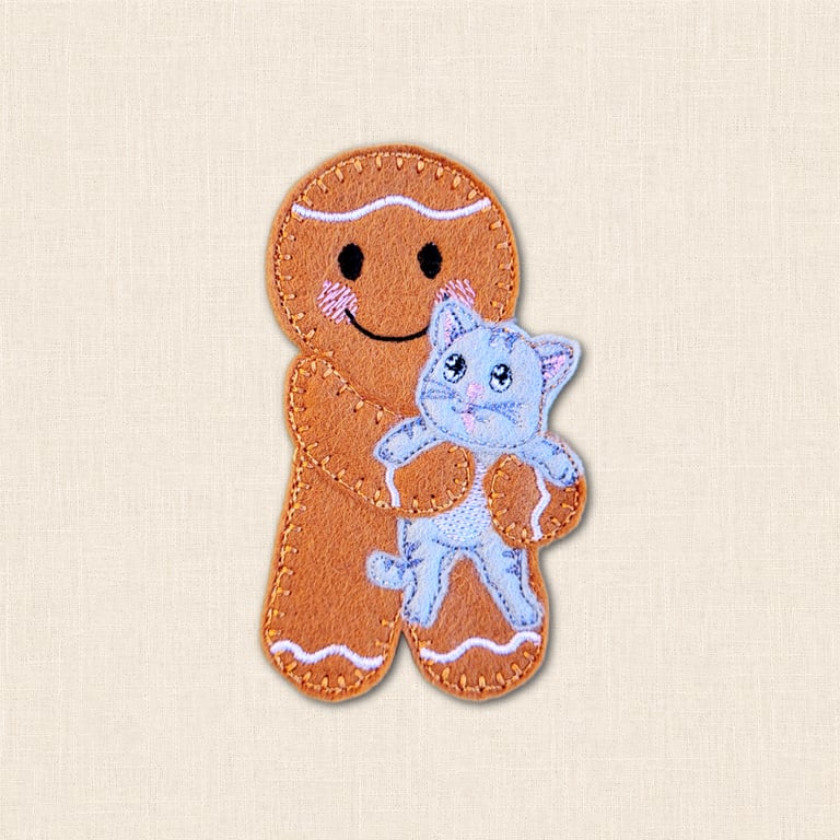 Cat Lover Gingerbread Decoration - Embroidered Pet Character