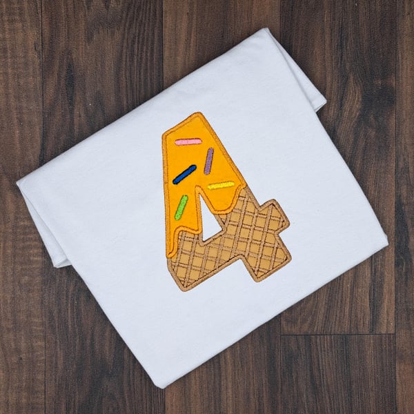 Personalised 4th Birthday T-shirt, Embroidered Orange Ice Cream Toddler Shirt