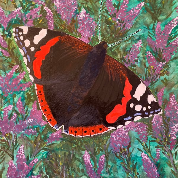 Stunning, original watercolour of a Red Admiral butterfly 