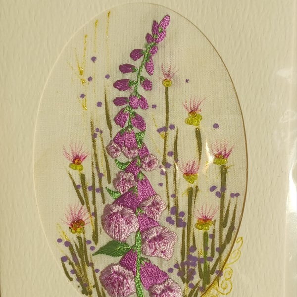 Foxglove handembroidered greeting card