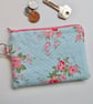 Coin purse vintage style floral fabric blue and pink - Image 2