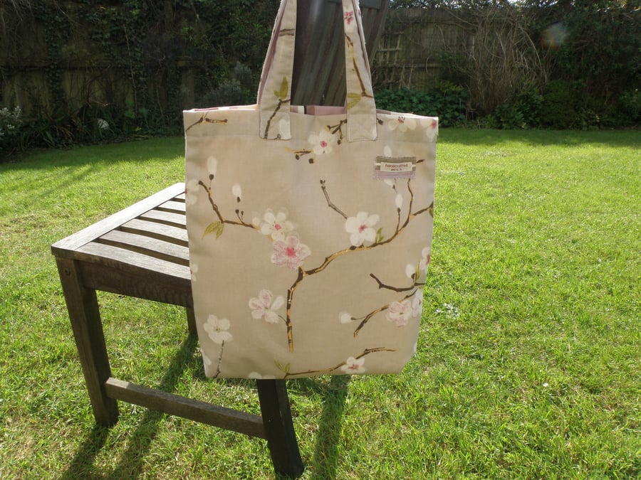 Cherry blossom and stripe  tote shopping bag