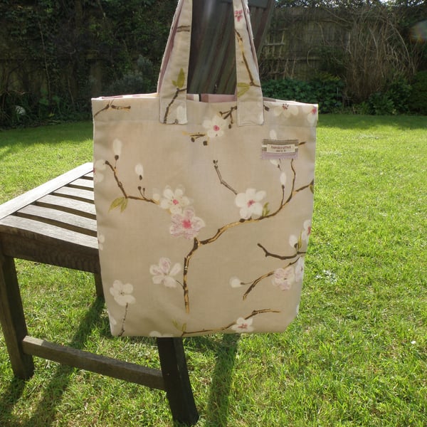 Cherry blossom and stripe  tote shopping bag