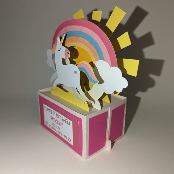 Pink Unicorn & Rainbow box style 3D card - can be personalised