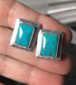 Silver and turquoise rectangular cufflinks  - Image 2