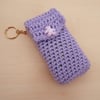 Sale! Hand crochet pocket tissue cover keyring - lilac