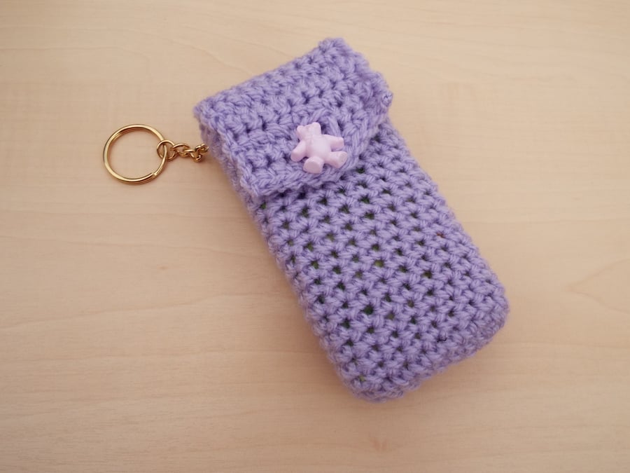 Sale! Hand crochet pocket tissue cover keyring - lilac