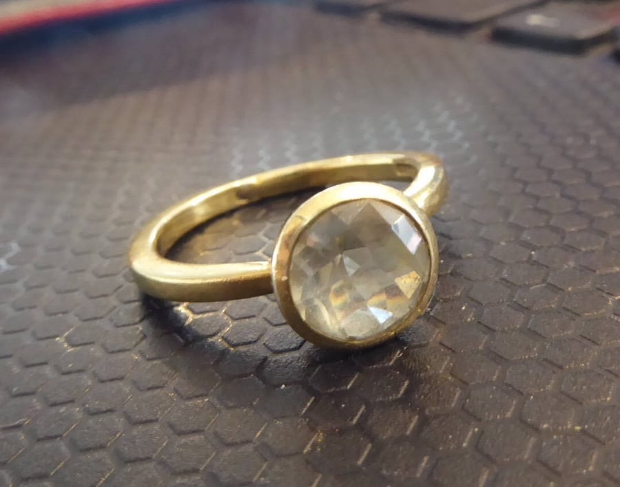 Prasiolite Solitaire Ring in gold plated silver