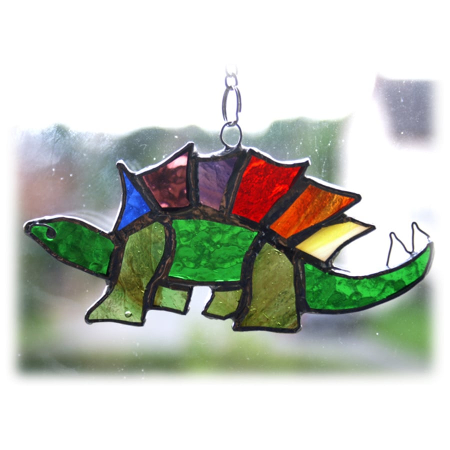Dinosaur Suncatcher Stained Glass Stegosaurus Rainbow  - Handmade 