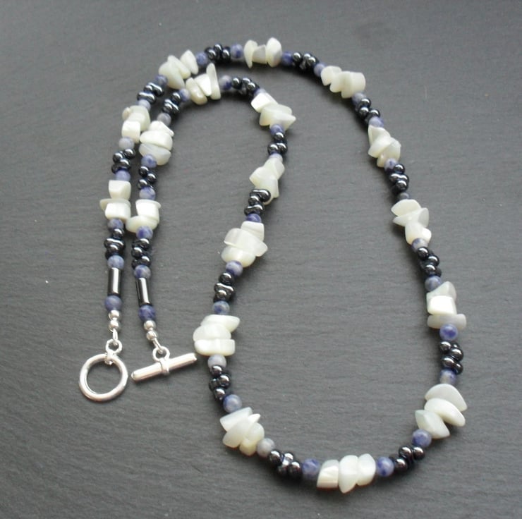 Mother of Pearl Sodalite and Glass Bead silver... - Folksy