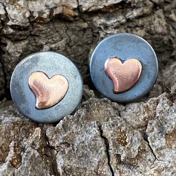 Oxidised Silver Disc Earrings Sweetheart Silver copper stud earrings. 