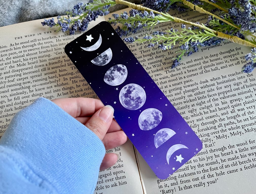 Purple Lunar Cycle Bookmark, Moon Phases Bookmark.