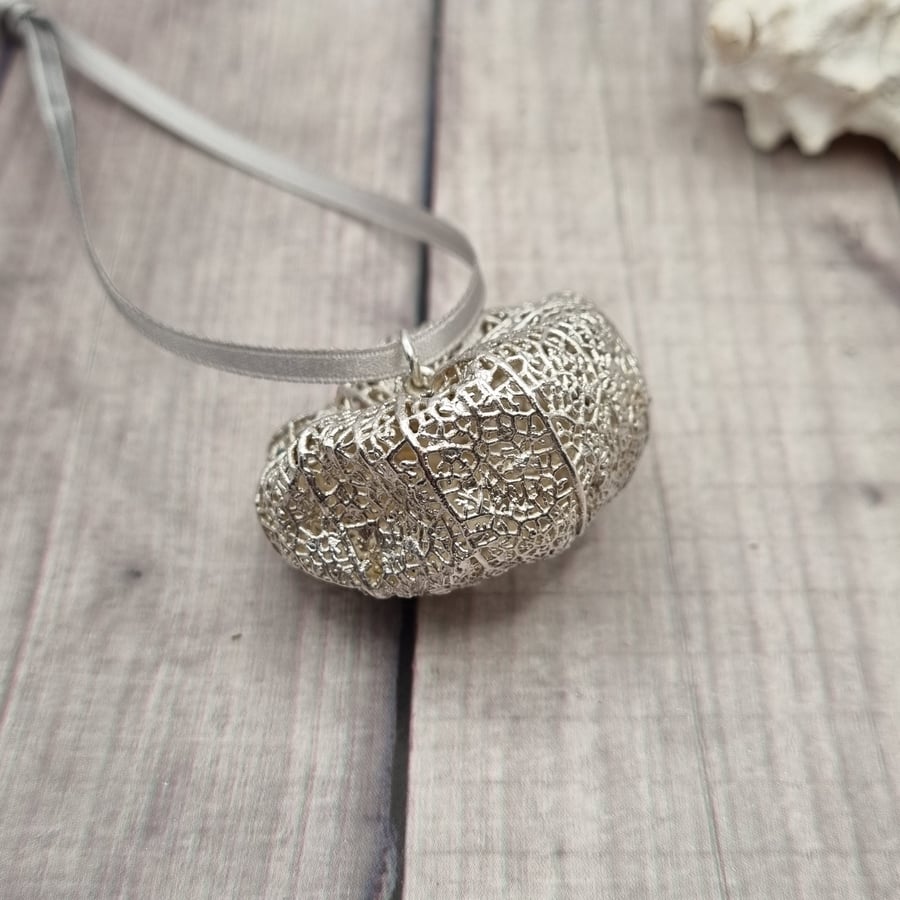 Real skeletal Physalis husk preserved in silver, beautiful ornament 
