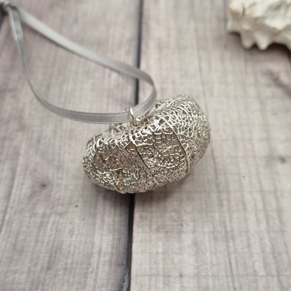 Real skeletal Physalis husk preserved in silver, beautiful ornament 
