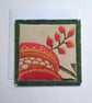 Christmas or birthday card - made with upycled embroidered textiles red gold